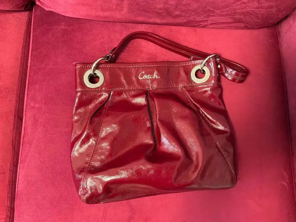 Coach Ashley Red Patent Leather Hobo Shoulder Bag